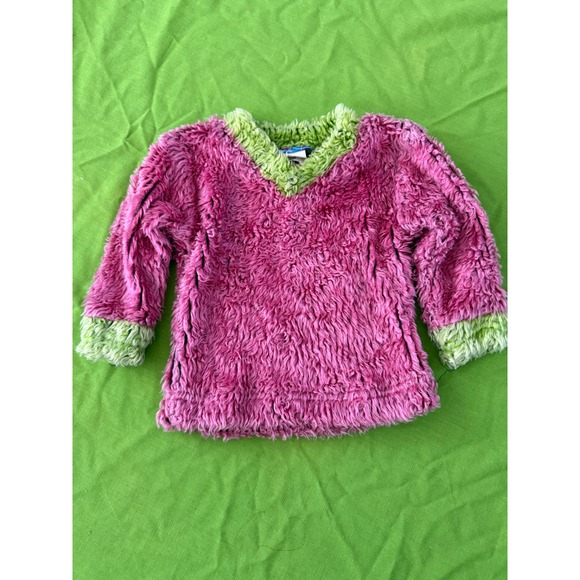 Woogie Other - Vintage Woogie Fuzzy Shaggy Fleece Sweater Pink Lime Green V-Neck Kids 12M